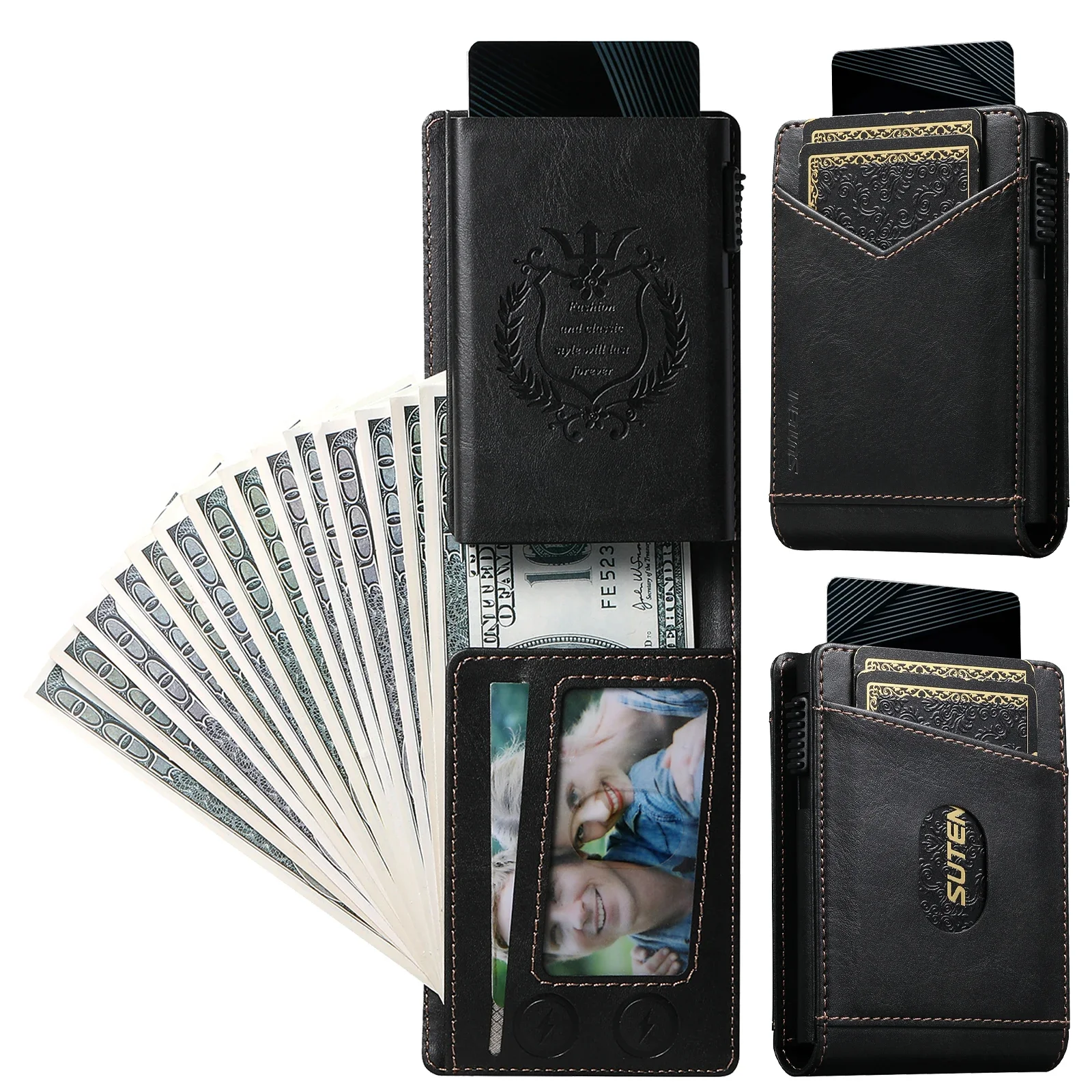 ANTI RFID Blocking PU Leather Flip Card Holder Multi-functional Wallet Card Box Automatically Ejects Card Slot Fashion Slim