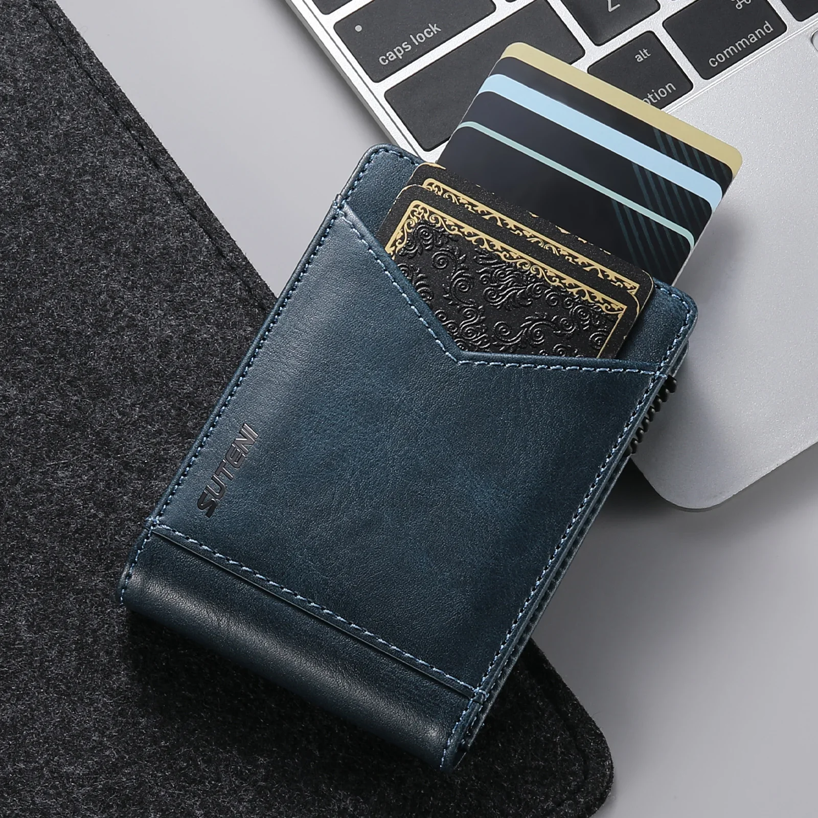 ANTI RFID Blocking PU Leather Flip Card Holder Multi-functional Wallet Card Box Automatically Ejects Card Slot Fashion Slim