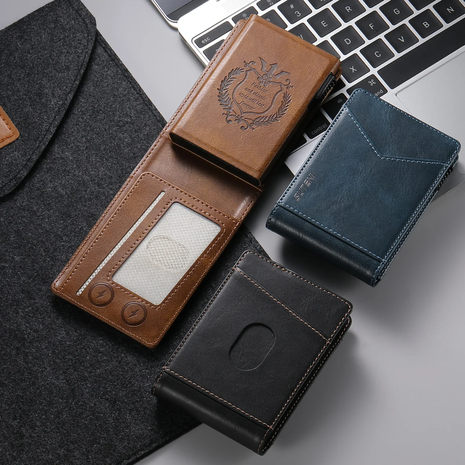 ANTI RFID Blocking PU Leather Flip Card Holder Multi-functional Wallet Card Box Automatically Ejects Card Slot Fashion Slim