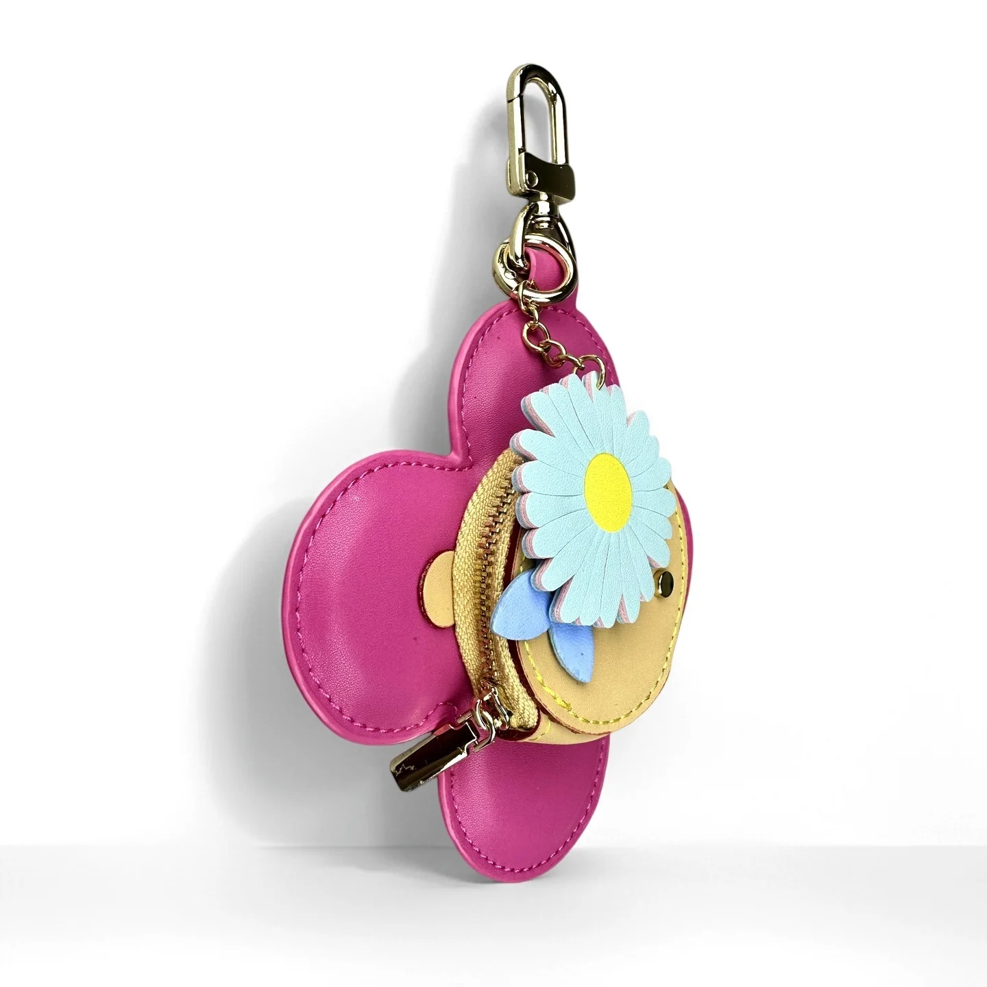 Real Leather Coin Purse with Daisy Charm-Cute Keychain Bag Clip for Handbag-Detachable Daisy Flower Accessory-Gift For Women