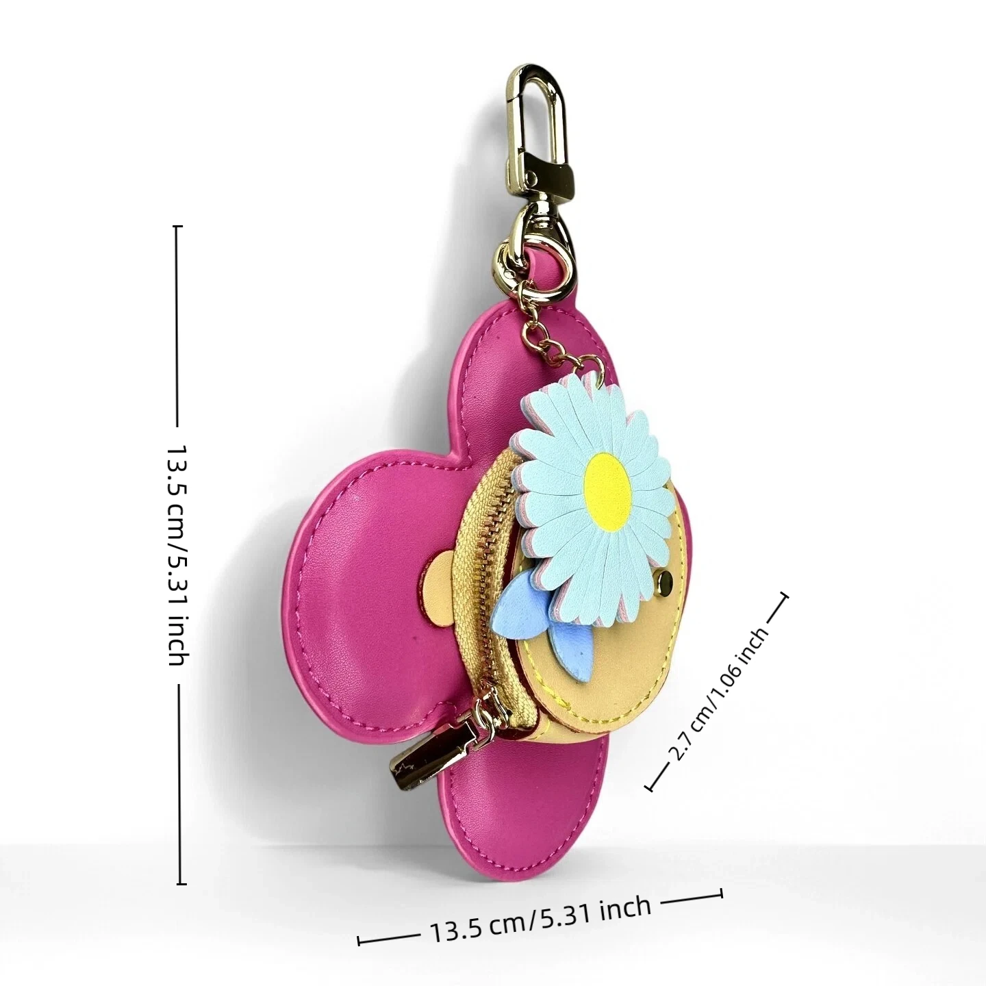 Real Leather Coin Purse with Daisy Charm-Cute Keychain Bag Clip for Handbag-Detachable Daisy Flower Accessory-Gift For Women