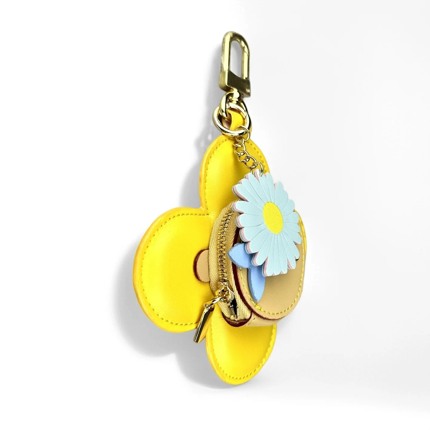 Real Leather Coin Purse with Daisy Charm-Cute Keychain Bag Clip for Handbag-Detachable Daisy Flower Accessory-Gift For Women