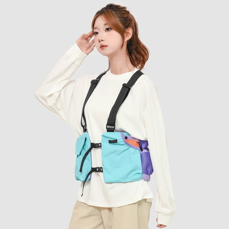 Outdoor Cycling Bag Lightweight Run Vest Backpack for Hiking Running Chest Pack Phone Cup Storage Pocket Tactical Chest Rig Bags