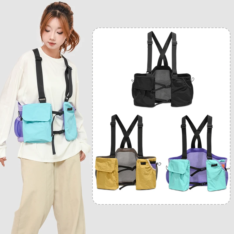 Outdoor Cycling Bag Lightweight Run Vest Backpack for Hiking Running Chest Pack Phone Cup Storage Pocket Tactical Chest Rig Bags