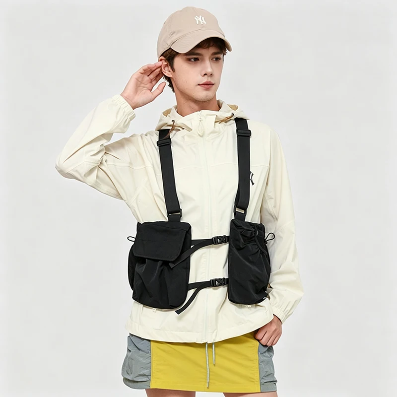 Outdoor Cycling Bag Lightweight Run Vest Backpack for Hiking Running Chest Pack Phone Cup Storage Pocket Tactical Chest Rig Bags