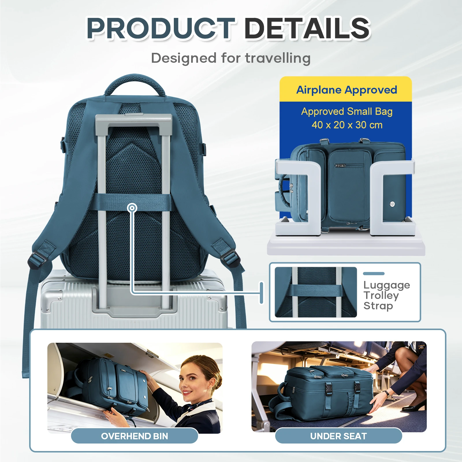 Ryanair Cabin Bag 40x30x20, Travel Backpack For Women Men Business Laptop Bag, Hand Luggage Backpack Cabin Fly Bag, College Bag