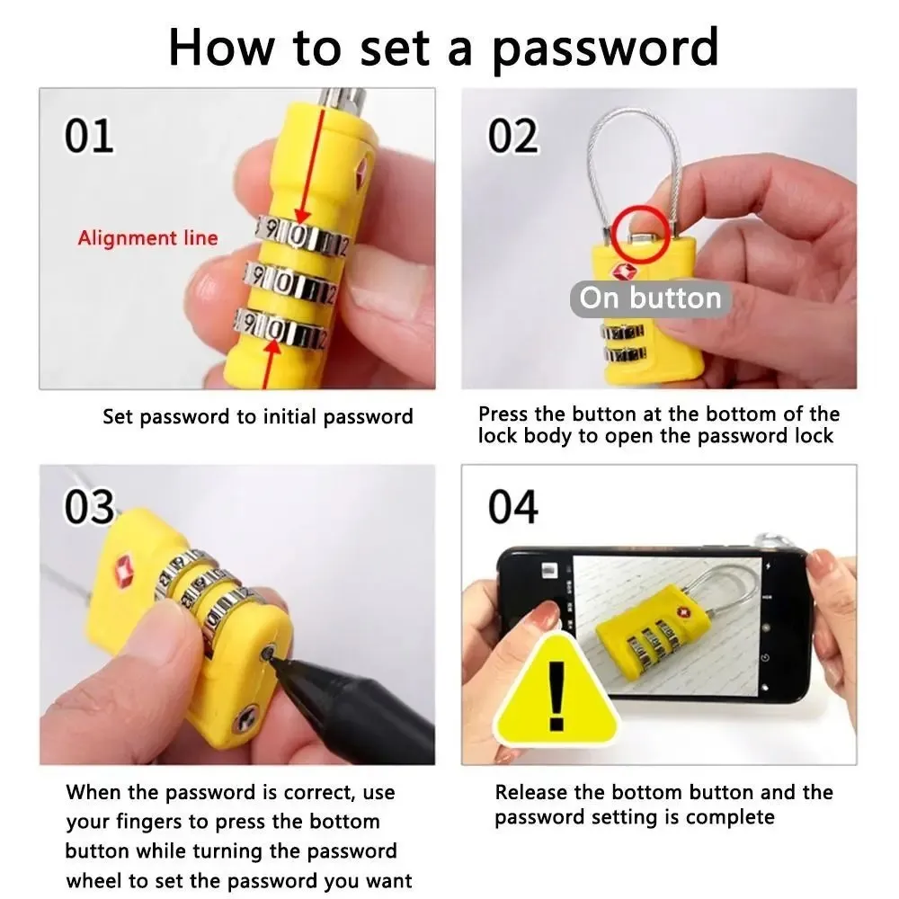 4 Pack TSA Customs Code Lock for Travel Luggage Password Changeable Black Lock Contrast Design Padlock 3 Digit Combination Lock