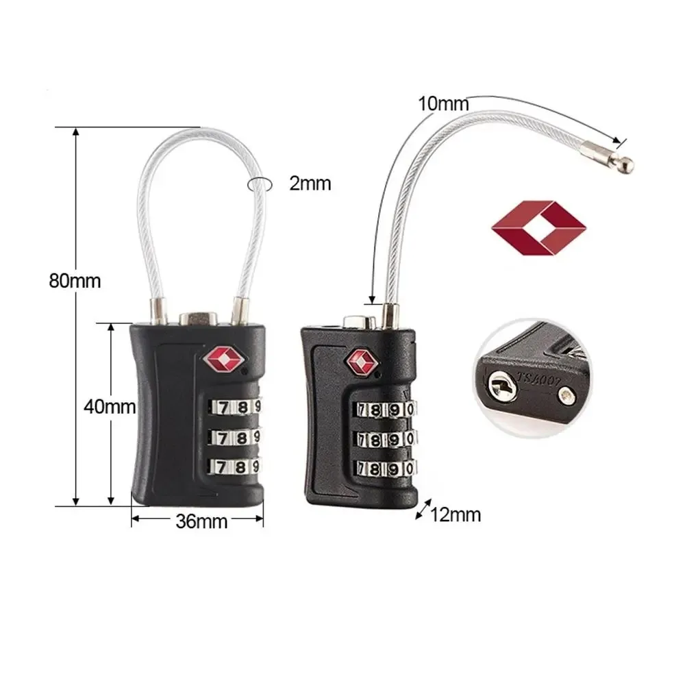 4 Pack TSA Customs Code Lock for Travel Luggage Password Changeable Black Lock Contrast Design Padlock 3 Digit Combination Lock