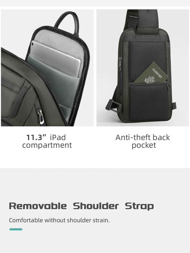 HK Multifunction Men's Shoulder Bag Waterproof Crossbody Bag Fit 11 inch iPad Lightweight Messenger Sling Bag for Travel Outdoor