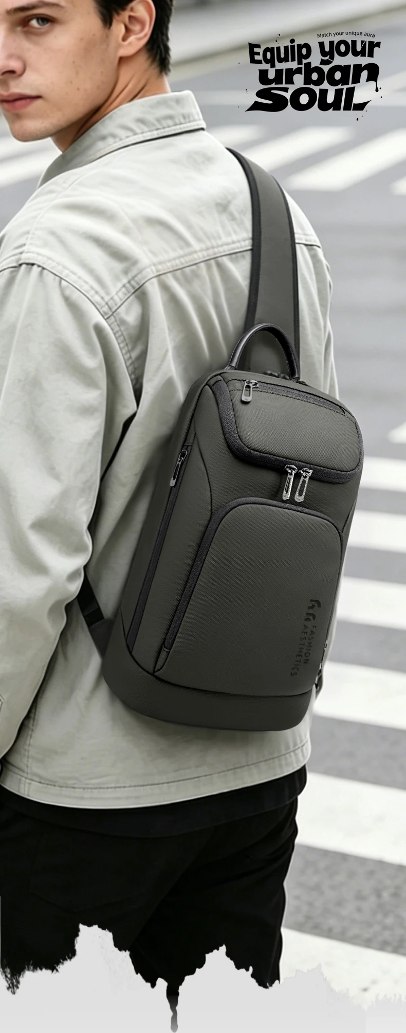 HK Multifunction Men's Shoulder Bag Waterproof Crossbody Bag Fit 11 inch iPad Lightweight Messenger Sling Bag for Travel Outdoor
