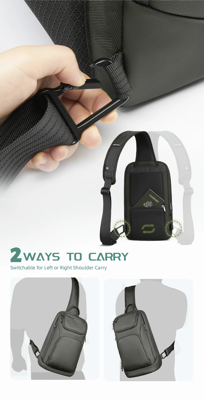 HK Multifunction Men's Shoulder Bag Waterproof Crossbody Bag Fit 11 inch iPad Lightweight Messenger Sling Bag for Travel Outdoor