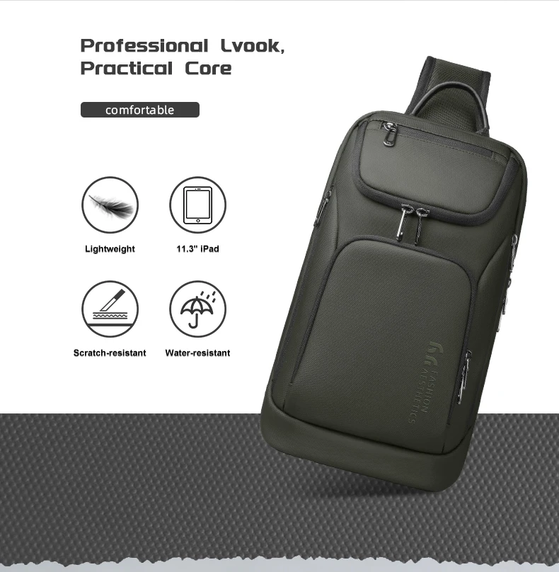 HK Multifunction Men's Shoulder Bag Waterproof Crossbody Bag Fit 11 inch iPad Lightweight Messenger Sling Bag for Travel Outdoor