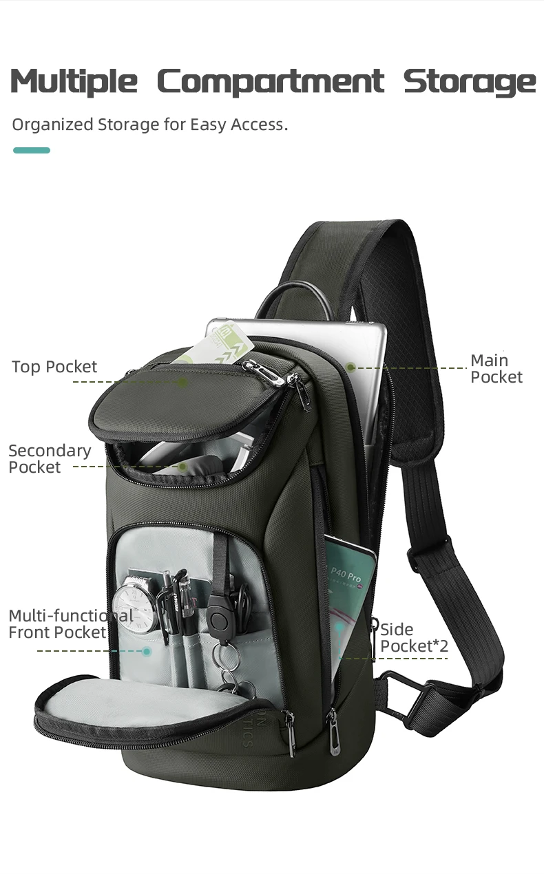 HK Multifunction Men's Shoulder Bag Waterproof Crossbody Bag Fit 11 inch iPad Lightweight Messenger Sling Bag for Travel Outdoor