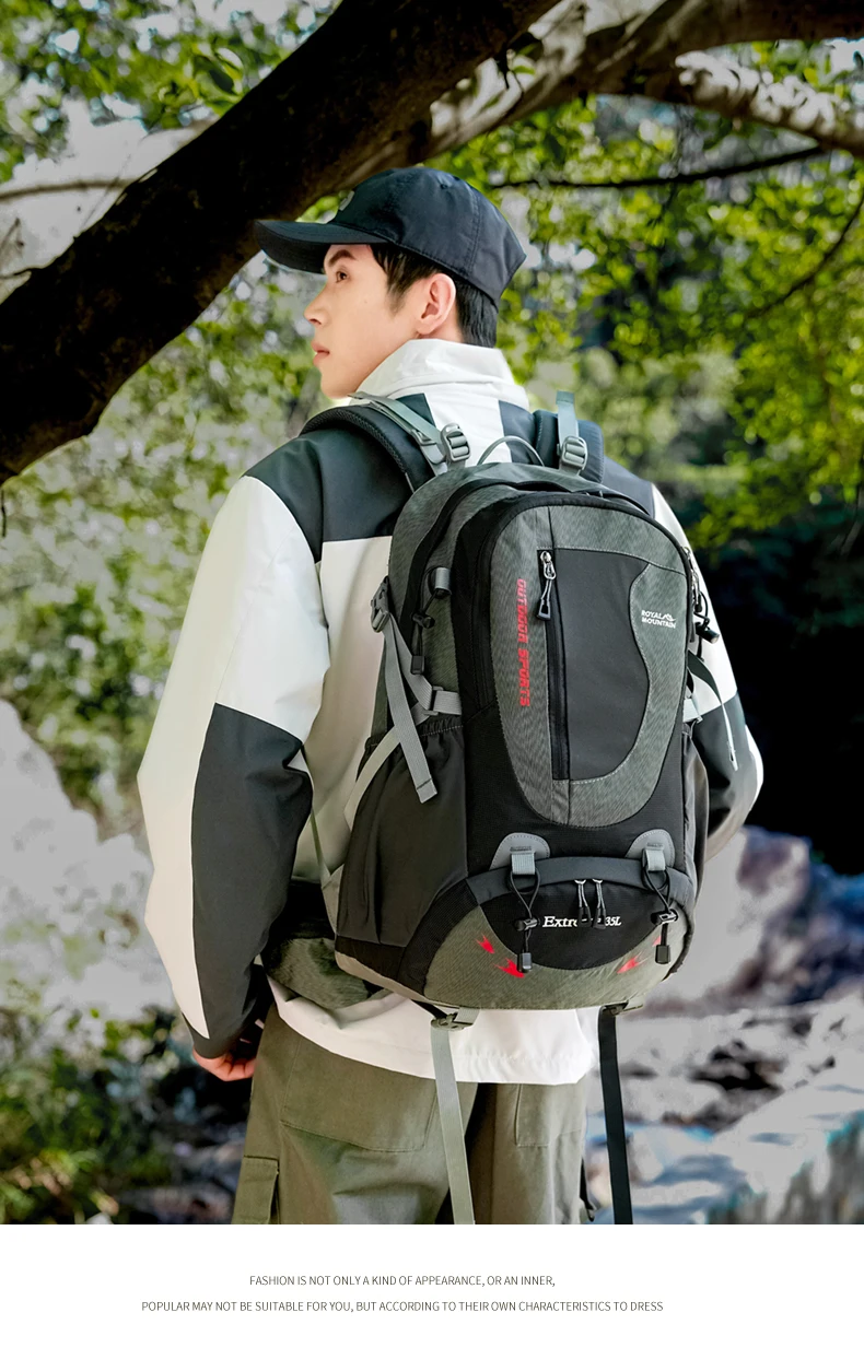 ROYAL MOUNTAIN 35L HIKING BACKPACK WITH SHOES COMPARTMENT WATER RESISTANT FABRIC REAR FRAME SUPPORT BREATHABLE PADDING