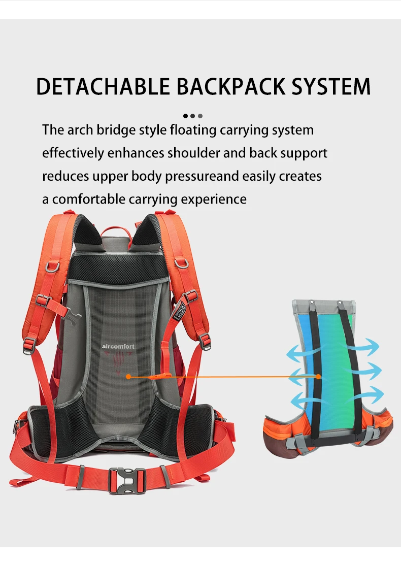 ROYAL MOUNTAIN 35L HIKING BACKPACK WITH SHOES COMPARTMENT WATER RESISTANT FABRIC REAR FRAME SUPPORT BREATHABLE PADDING