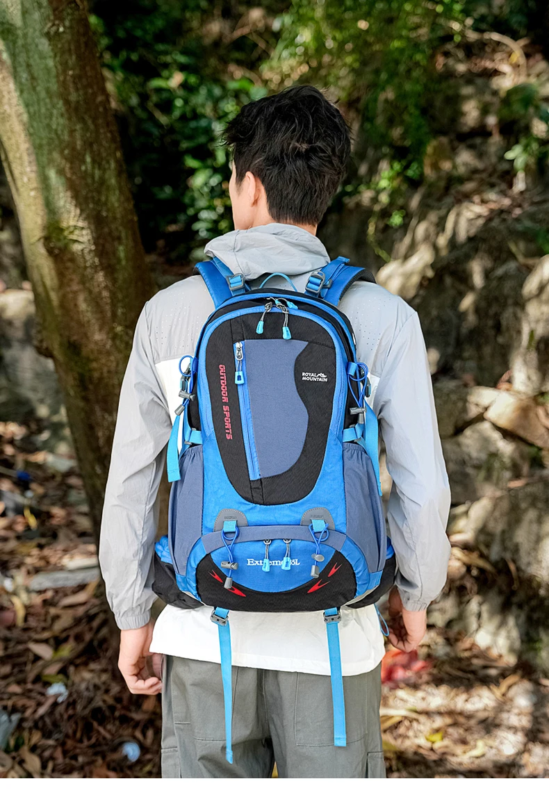 ROYAL MOUNTAIN 35L HIKING BACKPACK WITH SHOES COMPARTMENT WATER RESISTANT FABRIC REAR FRAME SUPPORT BREATHABLE PADDING