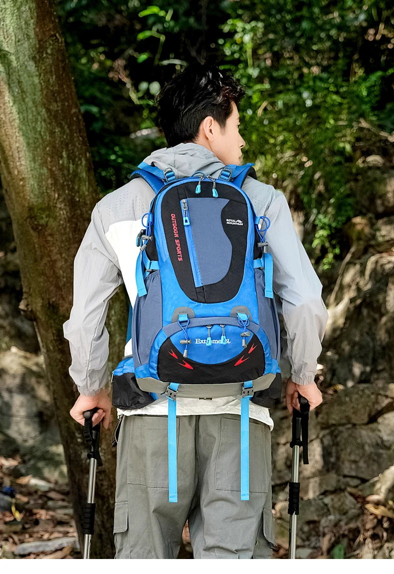 ROYAL MOUNTAIN 35L HIKING BACKPACK WITH SHOES COMPARTMENT WATER RESISTANT FABRIC REAR FRAME SUPPORT BREATHABLE PADDING