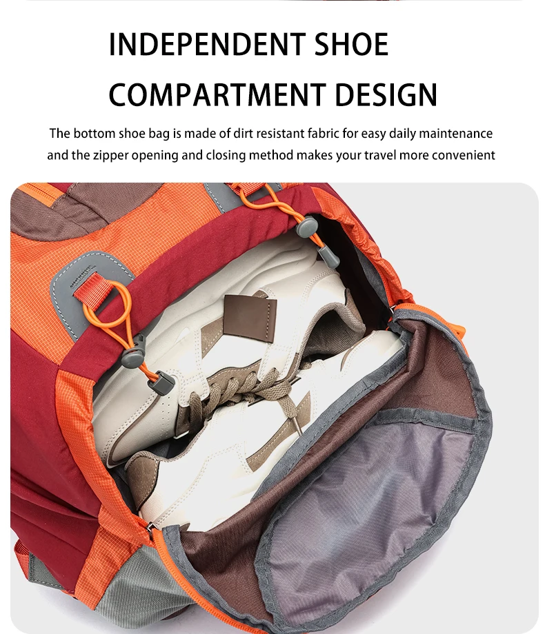 ROYAL MOUNTAIN 35L HIKING BACKPACK WITH SHOES COMPARTMENT WATER RESISTANT FABRIC REAR FRAME SUPPORT BREATHABLE PADDING