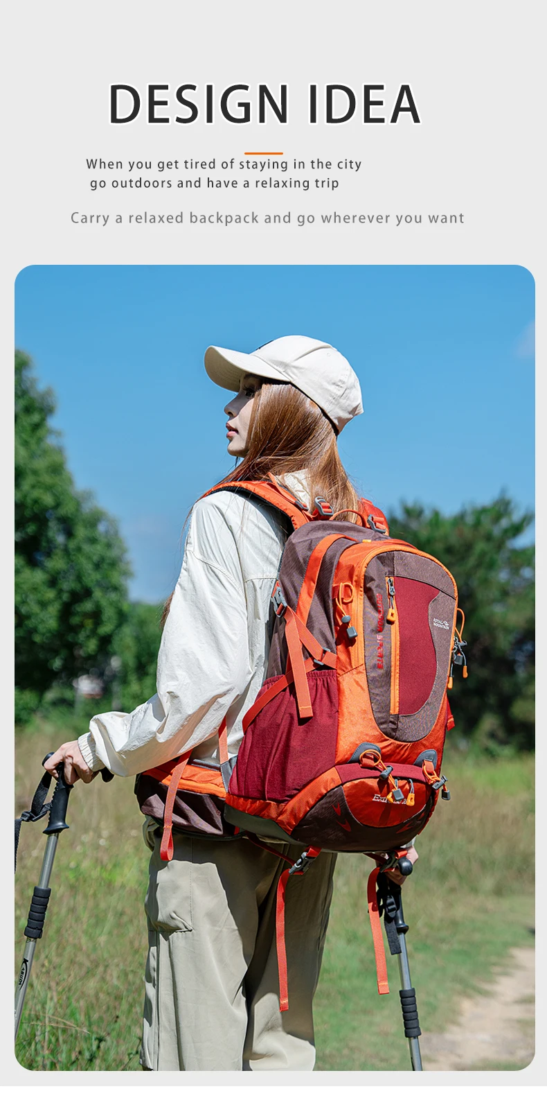 ROYAL MOUNTAIN 35L HIKING BACKPACK WITH SHOES COMPARTMENT WATER RESISTANT FABRIC REAR FRAME SUPPORT BREATHABLE PADDING