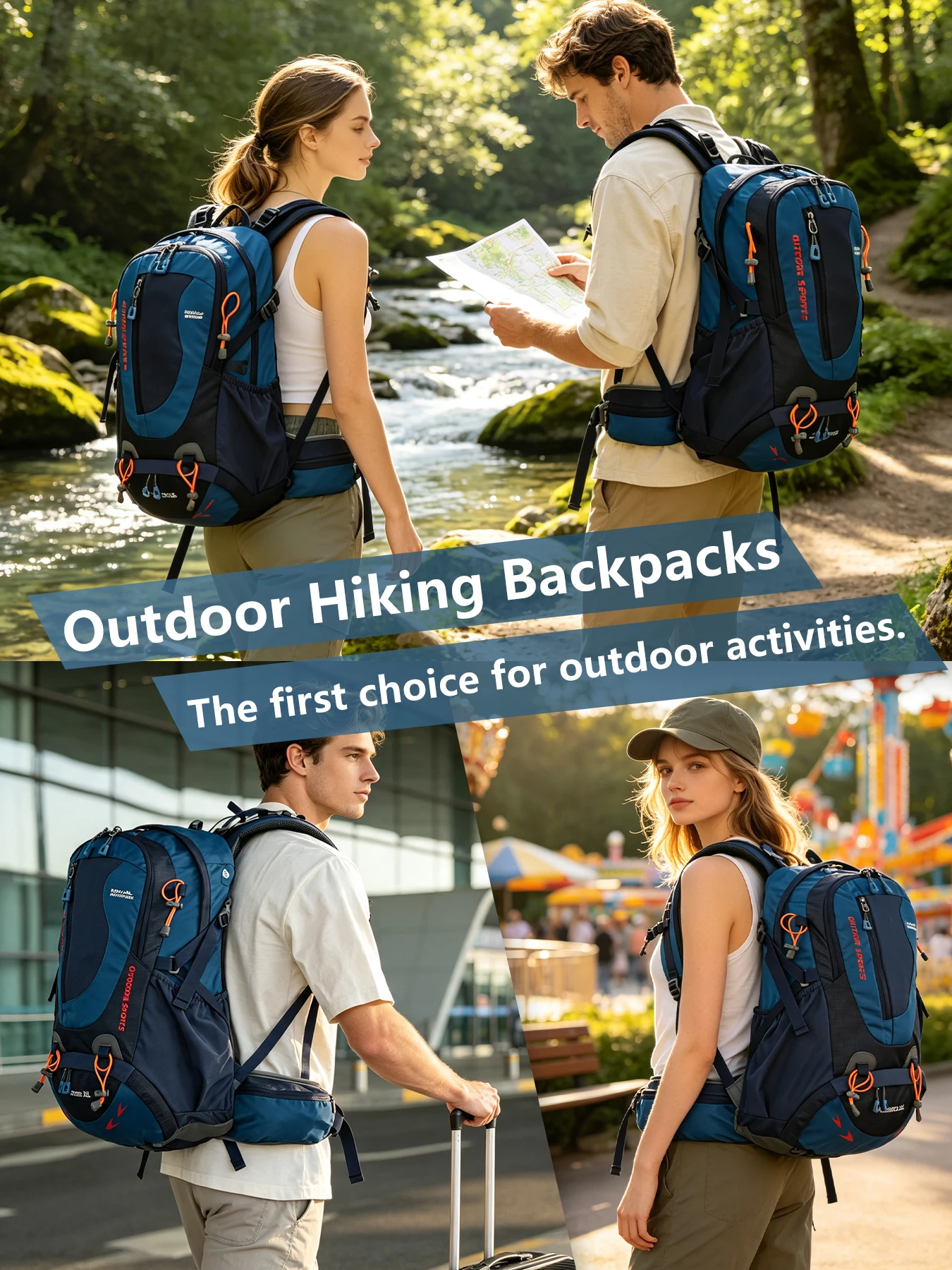 ROYAL MOUNTAIN 35L HIKING BACKPACK WITH SHOES COMPARTMENT WATER RESISTANT FABRIC REAR FRAME SUPPORT BREATHABLE PADDING