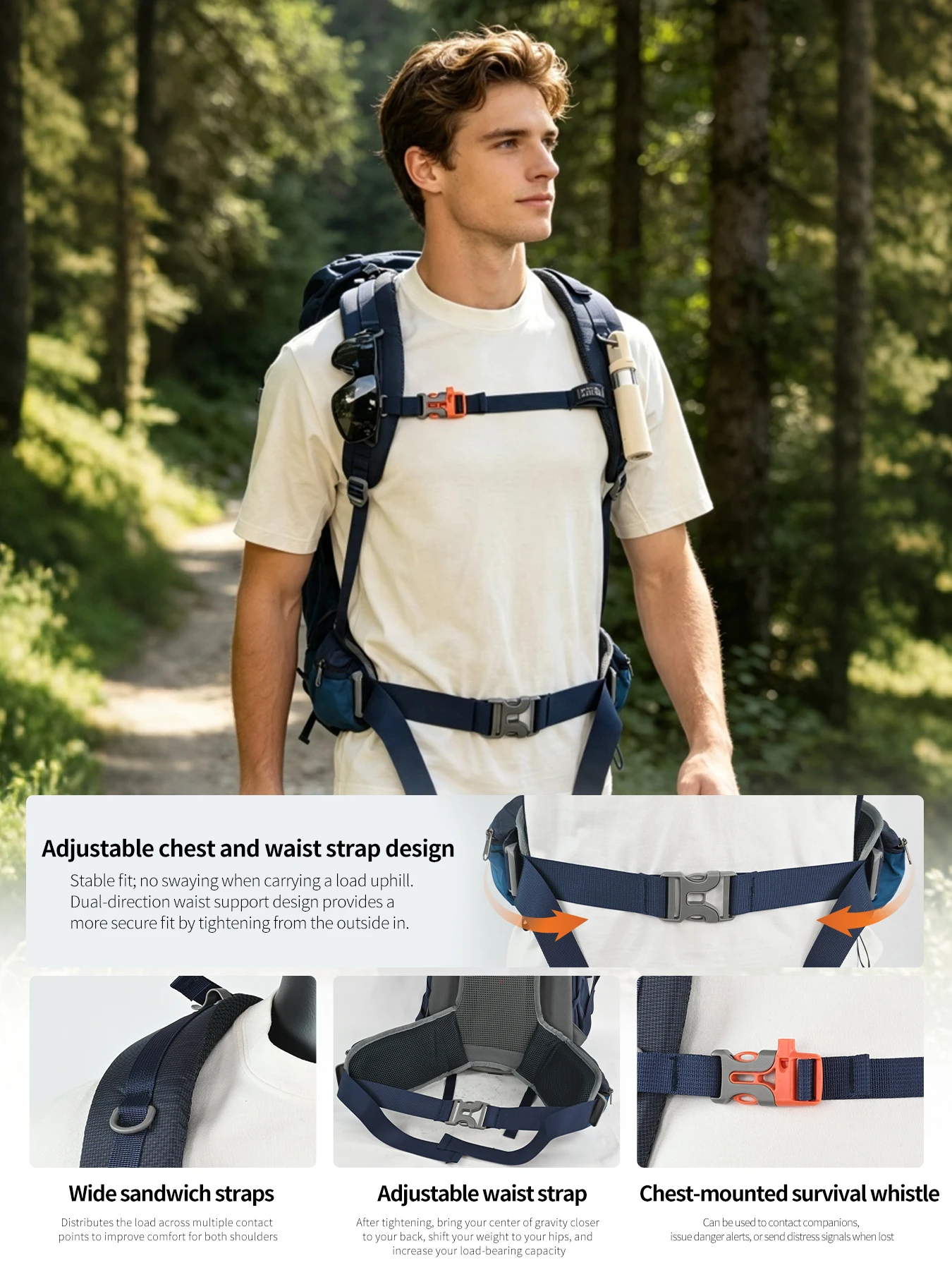 ROYAL MOUNTAIN 35L HIKING BACKPACK WITH SHOES COMPARTMENT WATER RESISTANT FABRIC REAR FRAME SUPPORT BREATHABLE PADDING