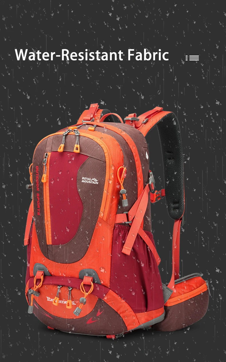 ROYAL MOUNTAIN 35L HIKING BACKPACK WITH SHOES COMPARTMENT WATER RESISTANT FABRIC REAR FRAME SUPPORT BREATHABLE PADDING