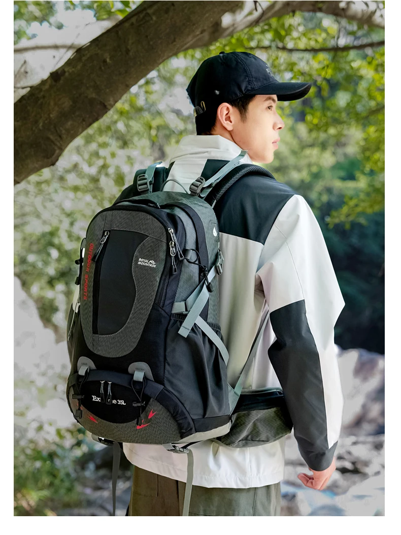 ROYAL MOUNTAIN 35L HIKING BACKPACK WITH SHOES COMPARTMENT WATER RESISTANT FABRIC REAR FRAME SUPPORT BREATHABLE PADDING