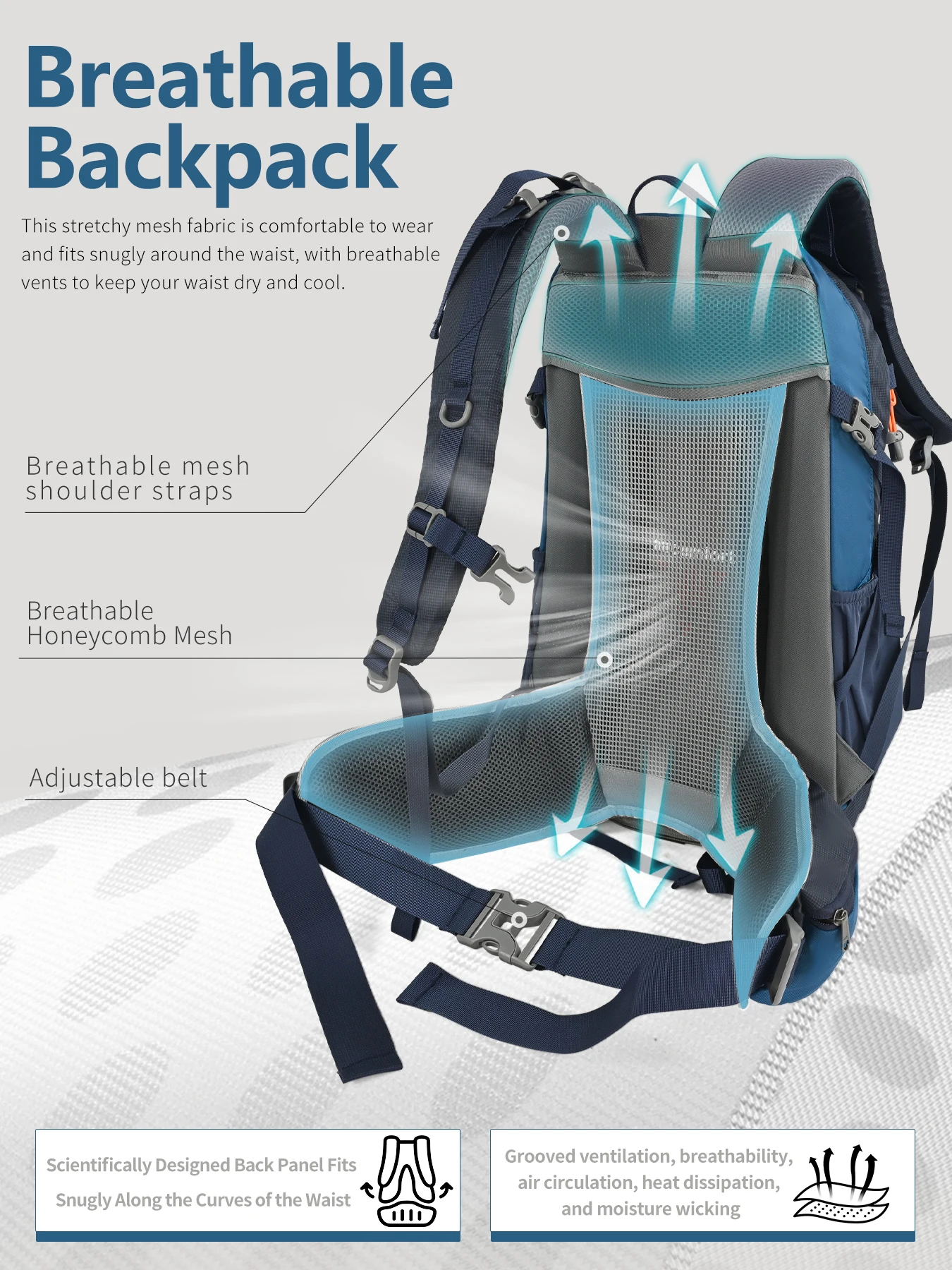 ROYAL MOUNTAIN 35L HIKING BACKPACK WITH SHOES COMPARTMENT WATER RESISTANT FABRIC REAR FRAME SUPPORT BREATHABLE PADDING