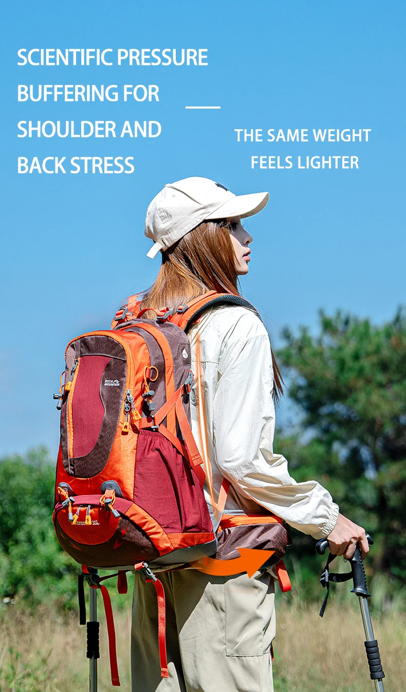 ROYAL MOUNTAIN 35L HIKING BACKPACK WITH SHOES COMPARTMENT WATER RESISTANT FABRIC REAR FRAME SUPPORT BREATHABLE PADDING