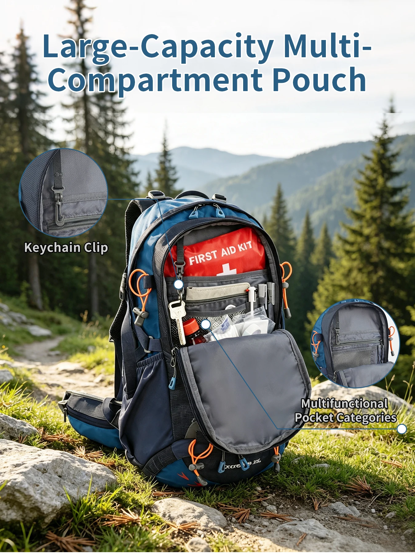 ROYAL MOUNTAIN 35L HIKING BACKPACK WITH SHOES COMPARTMENT WATER RESISTANT FABRIC REAR FRAME SUPPORT BREATHABLE PADDING