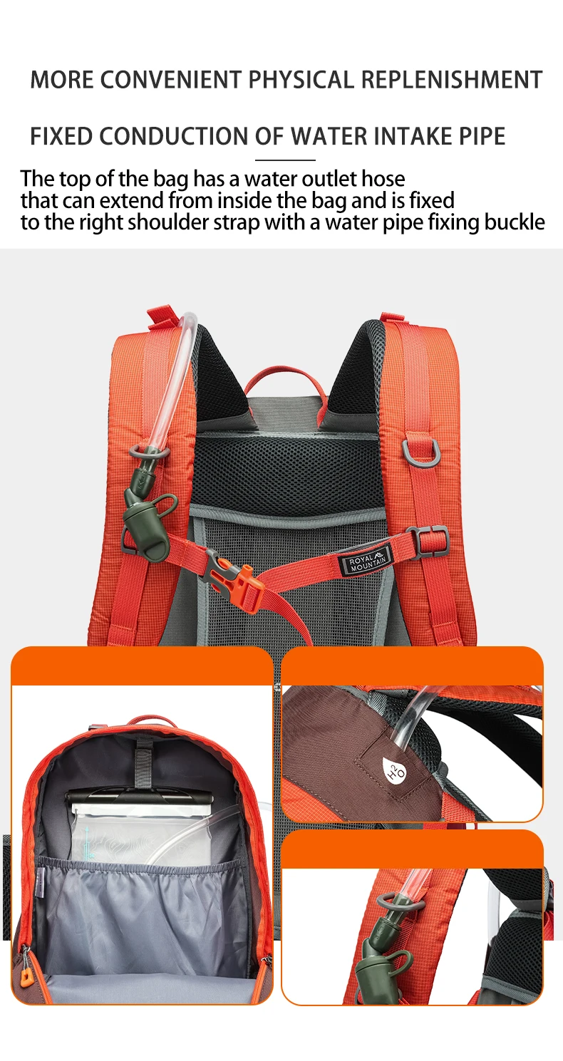 ROYAL MOUNTAIN 35L HIKING BACKPACK WITH SHOES COMPARTMENT WATER RESISTANT FABRIC REAR FRAME SUPPORT BREATHABLE PADDING