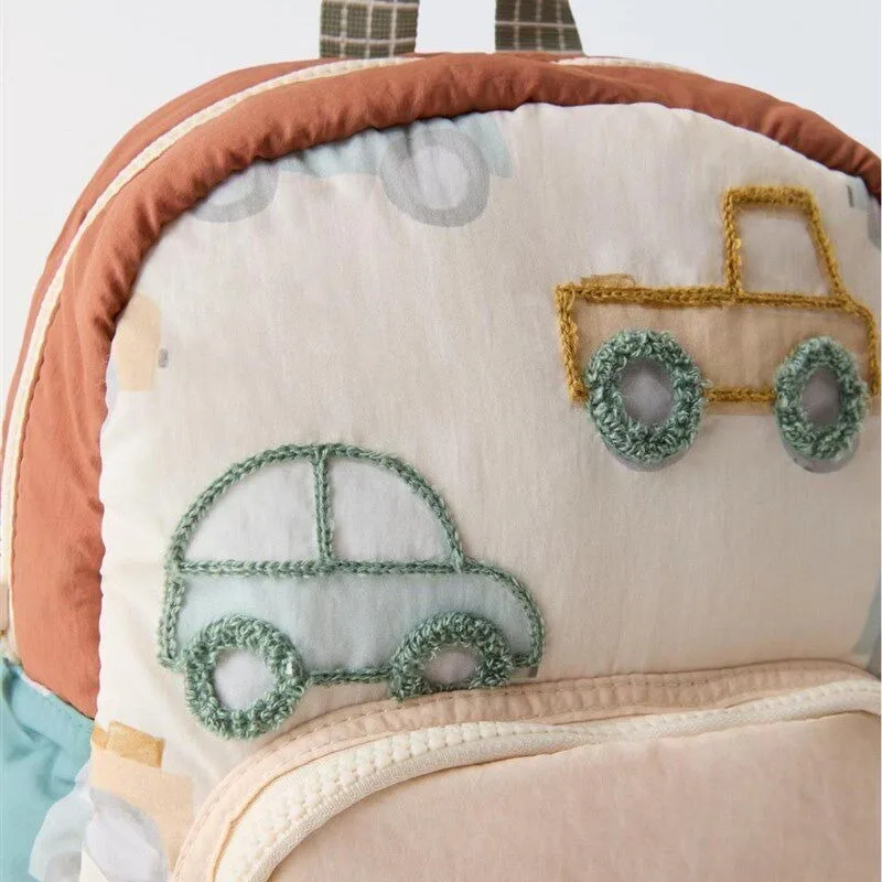 2026 New Cute Car Embroidered Unisex Backpack Fashionable Student Bag Large Capacity Outdoor Travel Backpack