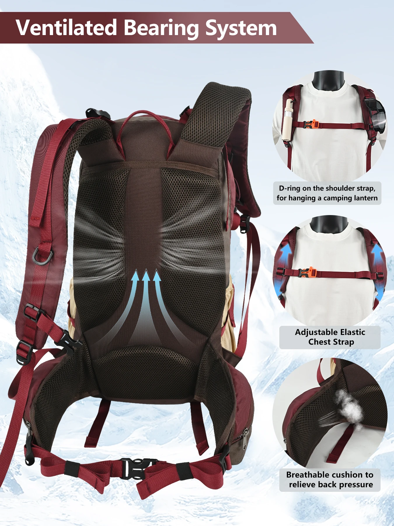 ROYAL MOUNTAIN 35L Hiking & Casual Backpack Shoes Compartment Multi-Pockets Waist Pack Chest Buckle Water-Resistant Fabric All