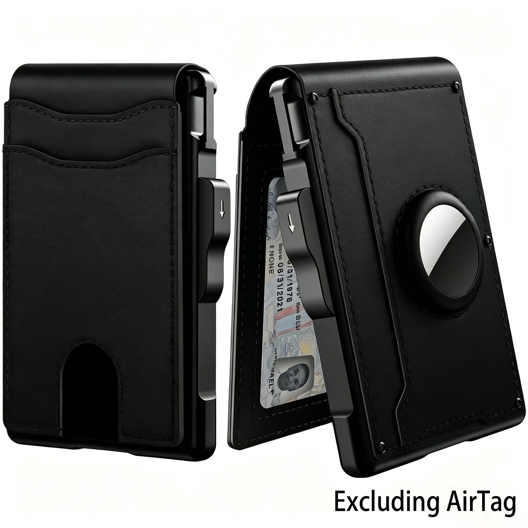 Men's Pop-Up Aluminum-Framed Carbon Fiber PU RFID Blocking Bifold Wallet with AirTag Slot Credit Card Holder Fold Design