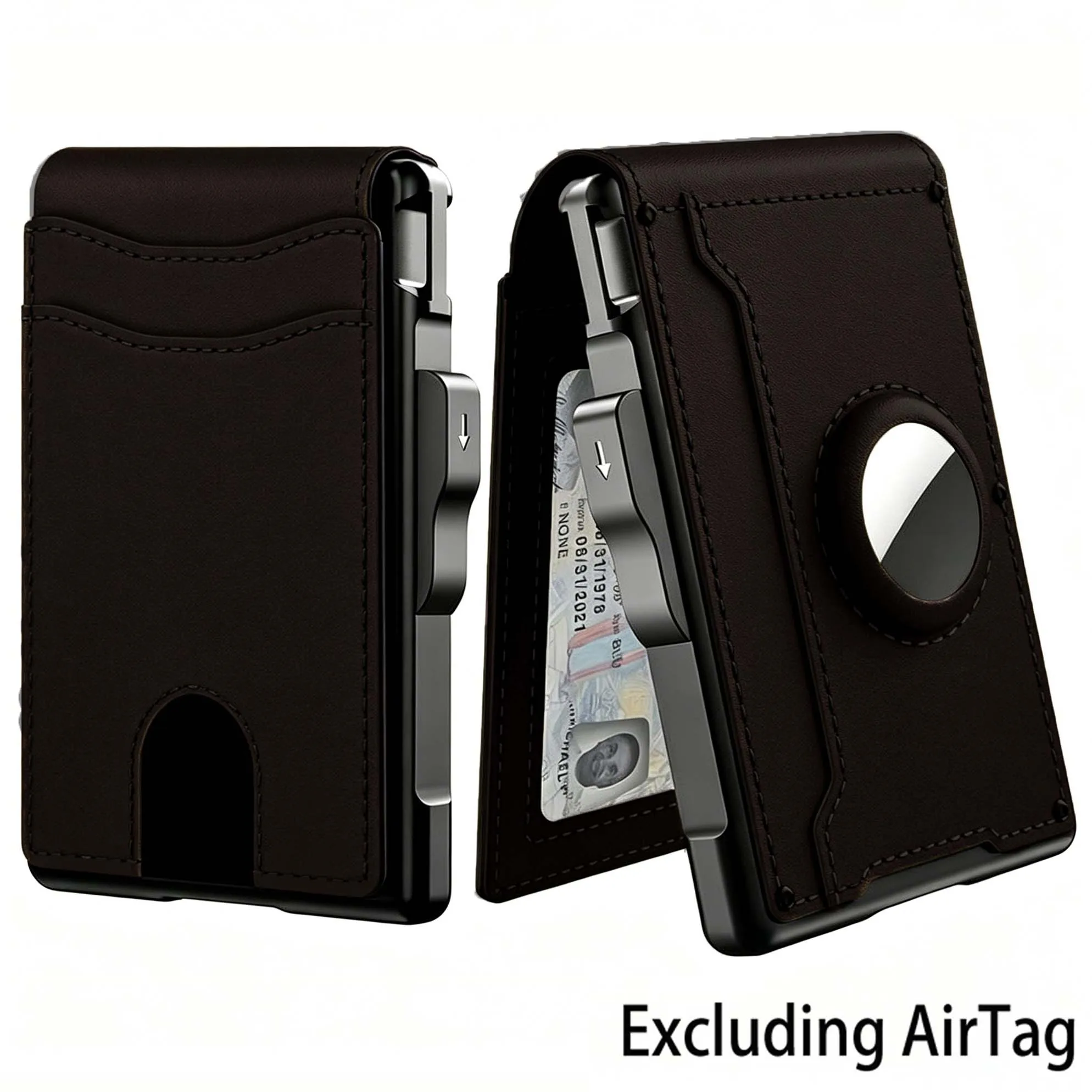 Men's Pop-Up Aluminum-Framed Carbon Fiber PU RFID Blocking Bifold Wallet with AirTag Slot Credit Card Holder Fold Design
