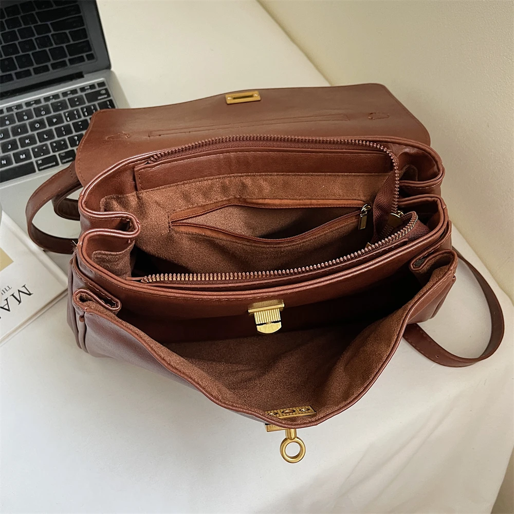 MOODS Two-sized Flap Shoulder Tote Bags For Women Retro Solid Color Big Capacity Shopper Crossbody Bag 2025 New Fashion Handbags