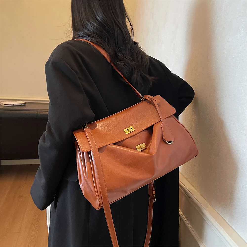 MOODS Two-sized Flap Shoulder Tote Bags For Women Retro Solid Color Big Capacity Shopper Crossbody Bag 2025 New Fashion Handbags