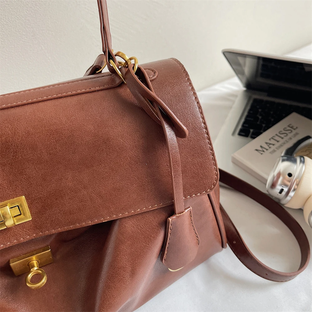 MOODS Two-sized Flap Shoulder Tote Bags For Women Retro Solid Color Big Capacity Shopper Crossbody Bag 2025 New Fashion Handbags