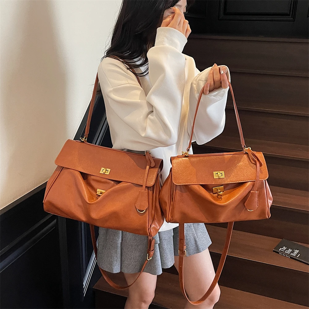 MOODS Two-sized Flap Shoulder Tote Bags For Women Retro Solid Color Big Capacity Shopper Crossbody Bag 2025 New Fashion Handbags