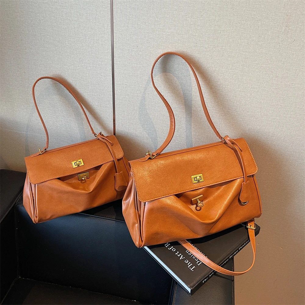 MOODS Two-sized Flap Shoulder Tote Bags For Women Retro Solid Color Big Capacity Shopper Crossbody Bag 2025 New Fashion Handbags