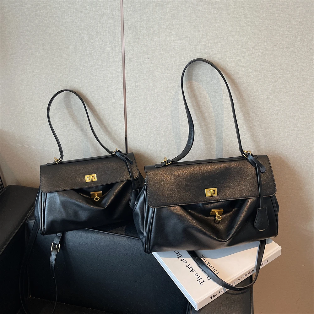 MOODS Two-sized Flap Shoulder Tote Bags For Women Retro Solid Color Big Capacity Shopper Crossbody Bag 2025 New Fashion Handbags