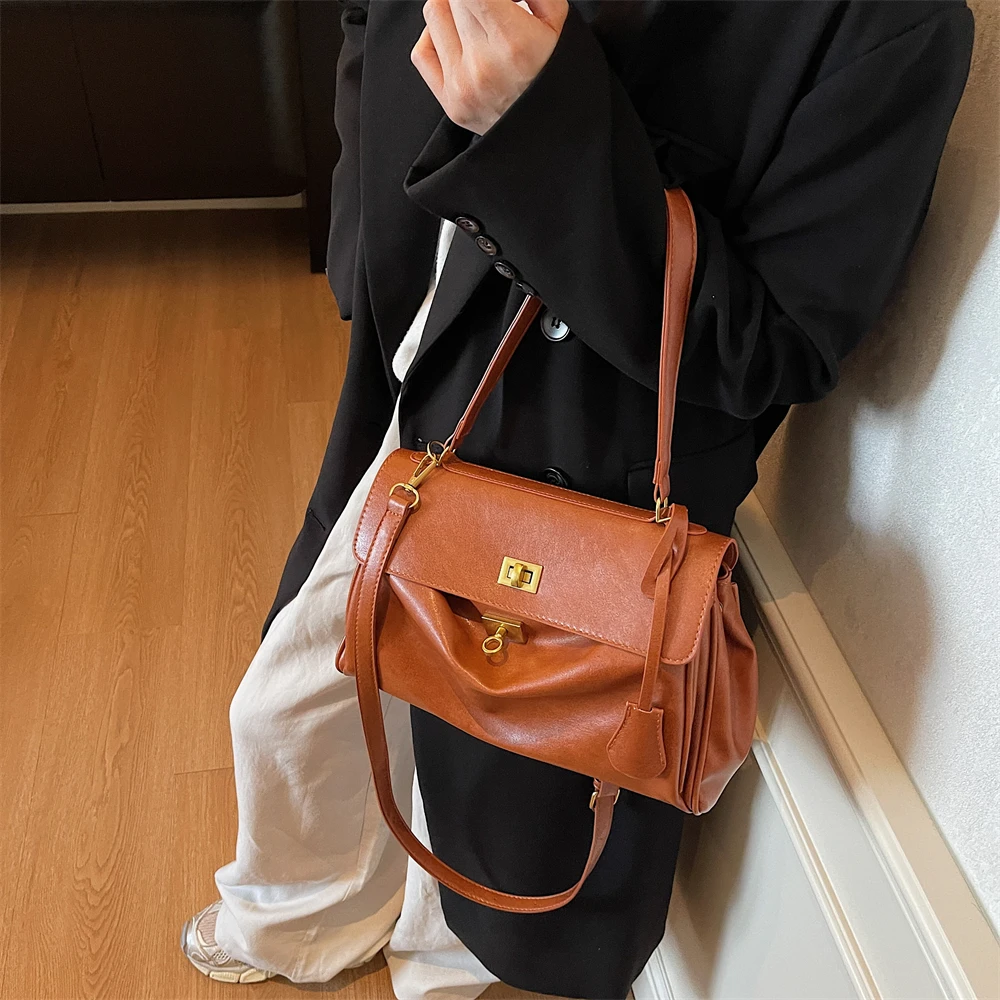 MOODS Two-sized Flap Shoulder Tote Bags For Women Retro Solid Color Big Capacity Shopper Crossbody Bag 2025 New Fashion Handbags