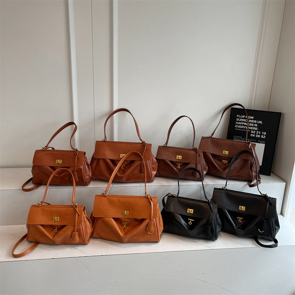 MOODS Two-sized Flap Shoulder Tote Bags For Women Retro Solid Color Big Capacity Shopper Crossbody Bag 2025 New Fashion Handbags