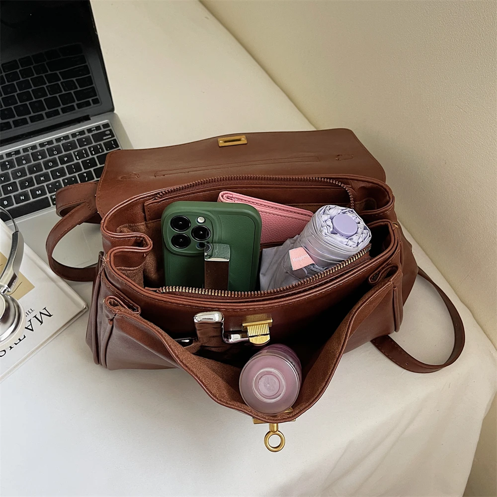 MOODS Two-sized Flap Shoulder Tote Bags For Women Retro Solid Color Big Capacity Shopper Crossbody Bag 2025 New Fashion Handbags