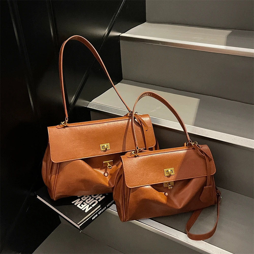MOODS Two-sized Flap Shoulder Tote Bags For Women Retro Solid Color Big Capacity Shopper Crossbody Bag 2025 New Fashion Handbags