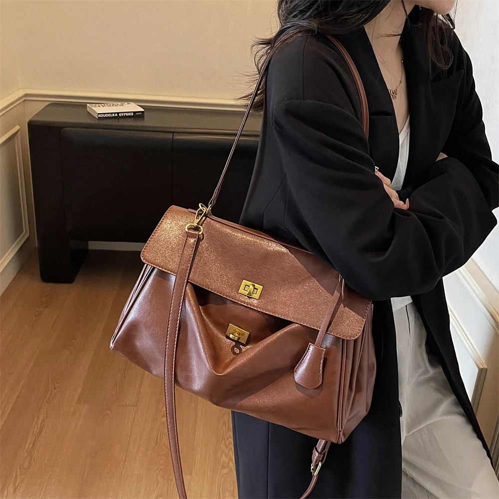 MOODS Two-sized Flap Shoulder Tote Bags For Women Retro Solid Color Big Capacity Shopper Crossbody Bag 2025 New Fashion Handbags