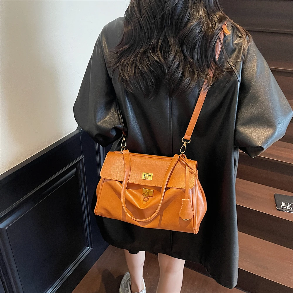 MOODS Two-sized Flap Shoulder Tote Bags For Women Retro Solid Color Big Capacity Shopper Crossbody Bag 2025 New Fashion Handbags