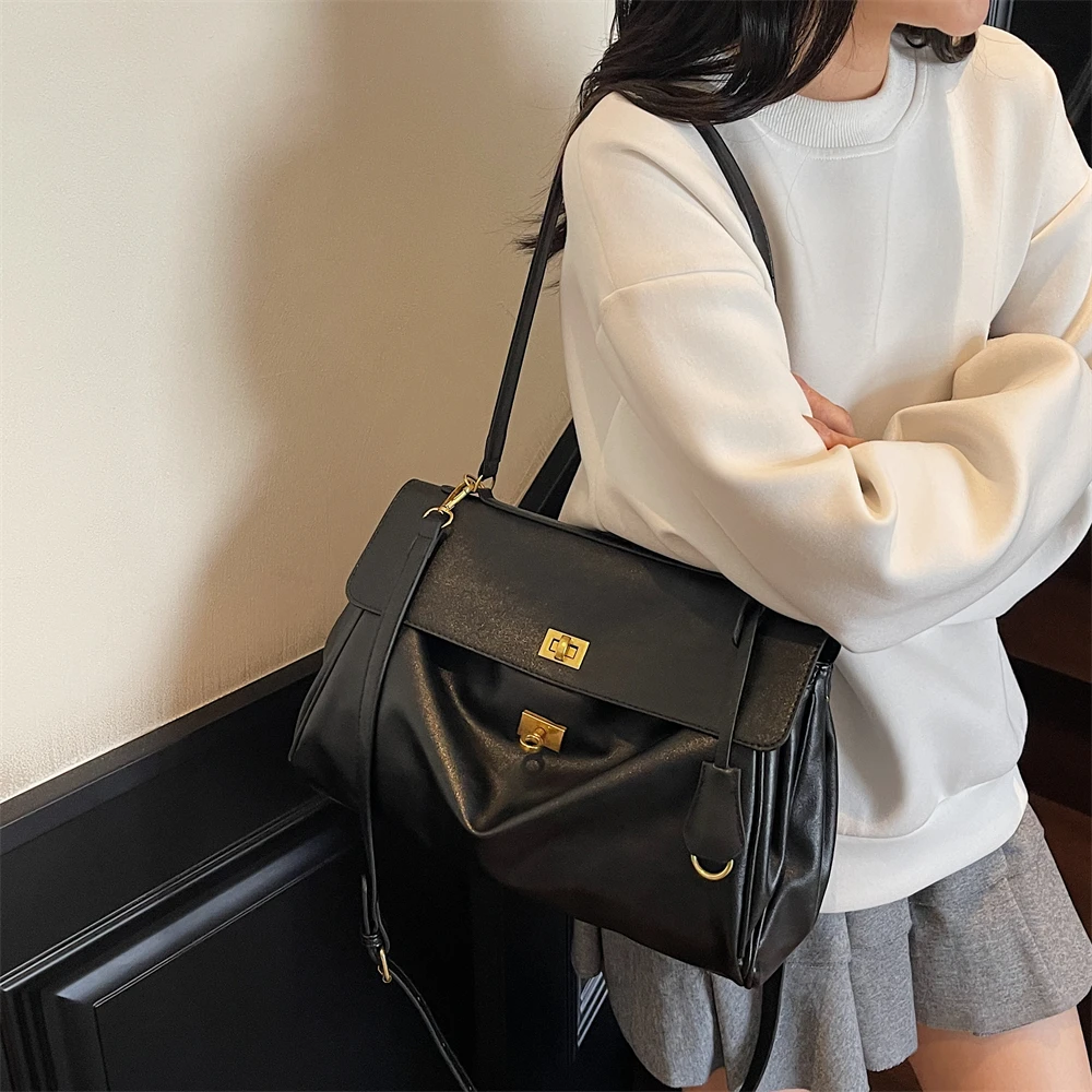 MOODS Two-sized Flap Shoulder Tote Bags For Women Retro Solid Color Big Capacity Shopper Crossbody Bag 2025 New Fashion Handbags