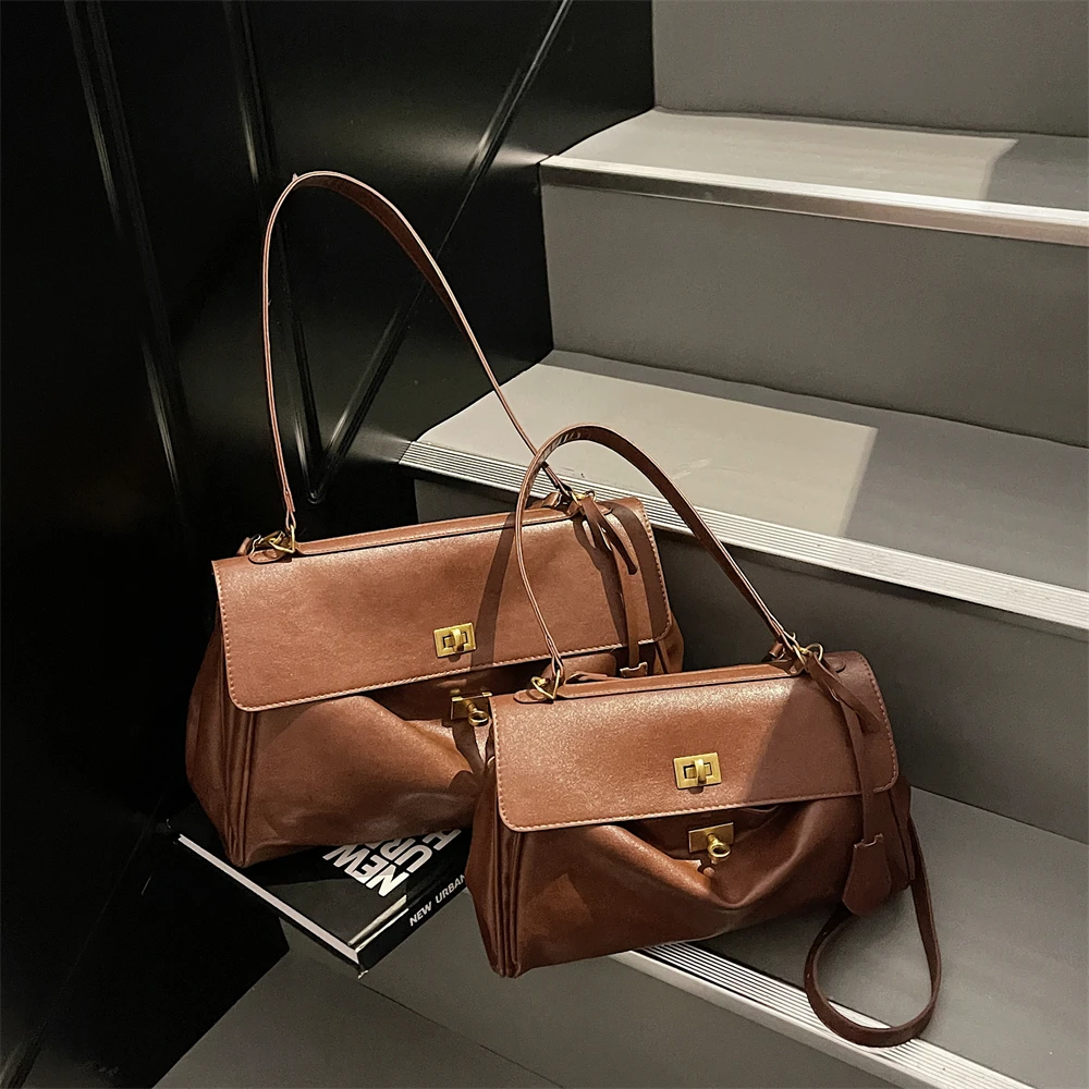 MOODS Two-sized Flap Shoulder Tote Bags For Women Retro Solid Color Big Capacity Shopper Crossbody Bag 2025 New Fashion Handbags