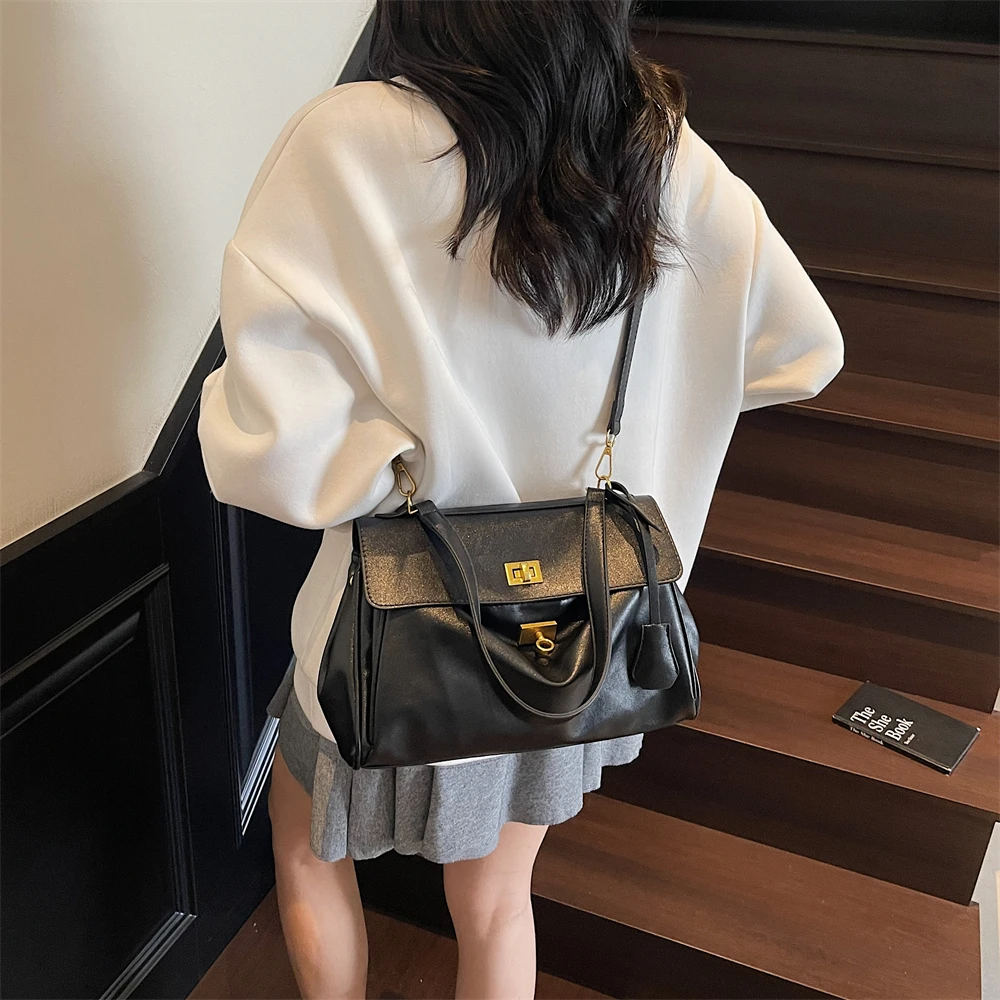 MOODS Two-sized Flap Shoulder Tote Bags For Women Retro Solid Color Big Capacity Shopper Crossbody Bag 2025 New Fashion Handbags